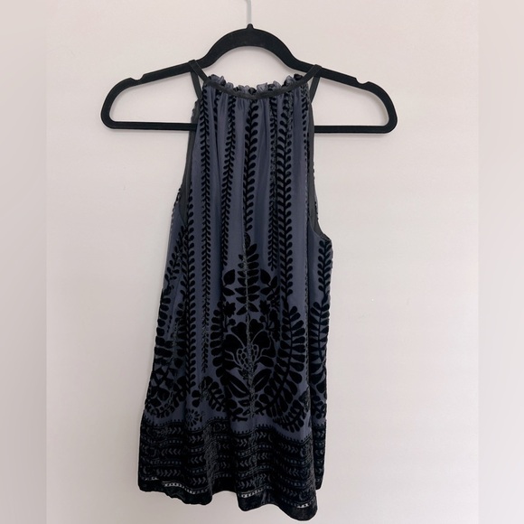 💕 Max Studio Crushed Velvet Halter Top - Navy Blue/Black Size S - Picture 3 of 8